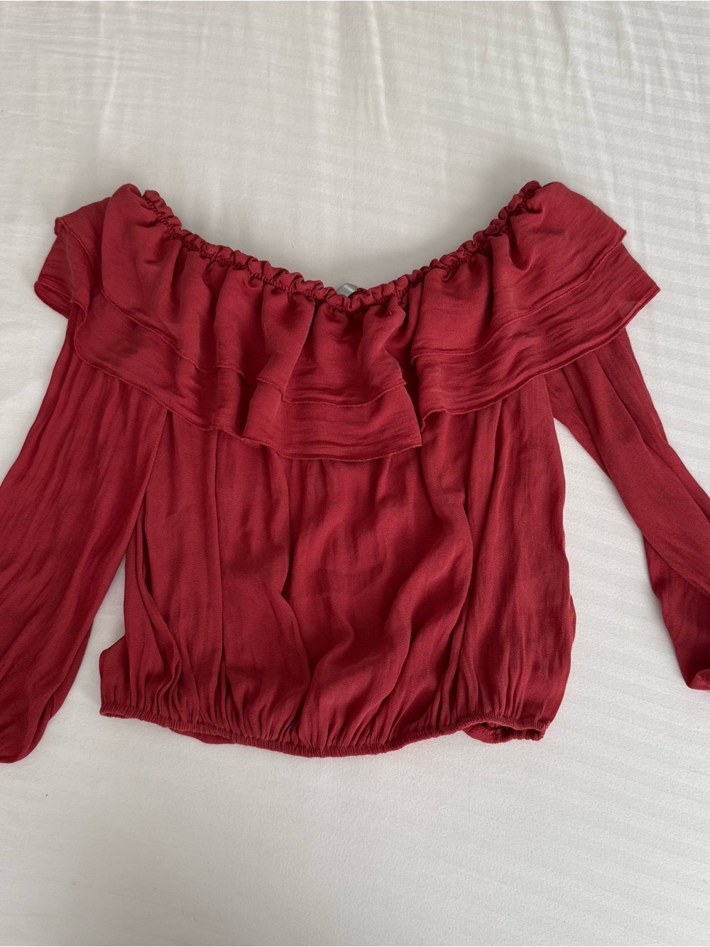 Mona B Off-Shoulder Ruffle Long Sleeve Top - Red